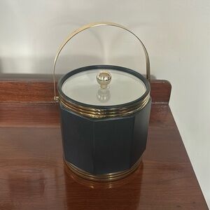 MCM 1960’s Octagonal Ice Bucket- Black Vinyl with Gold Accents